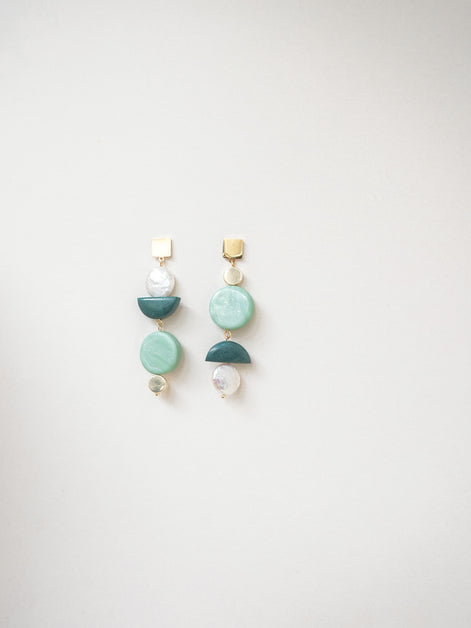 Asymmetrical Celadon Pine dangles