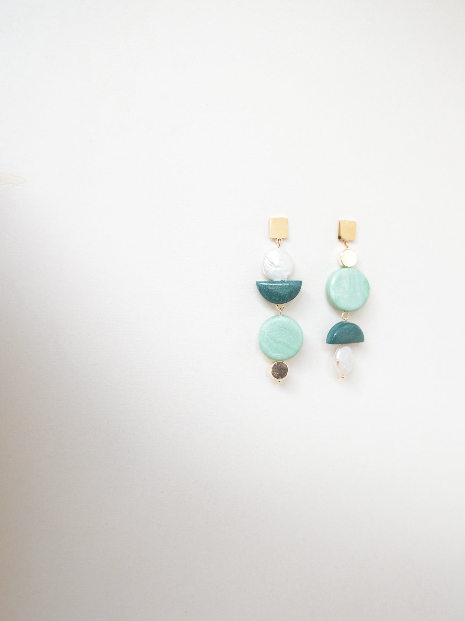 Asymmetrical Celadon Pine dangles