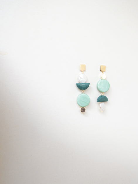 Asymmetrical Celadon Pine dangles