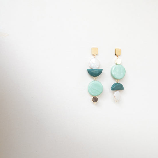 Asymmetrical Celadon Pine dangles