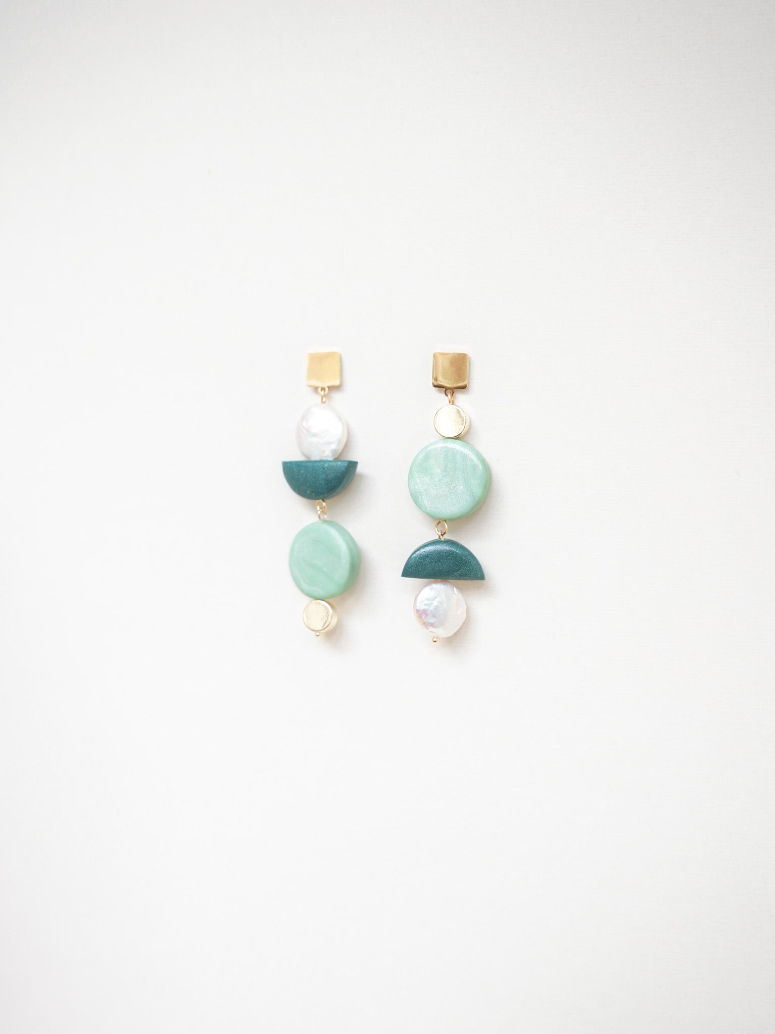 Asymmetrical Celadon Pine dangles