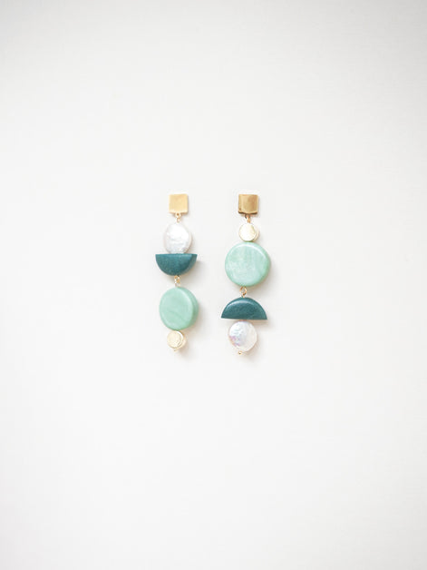 Asymmetrical Celadon Pine dangles