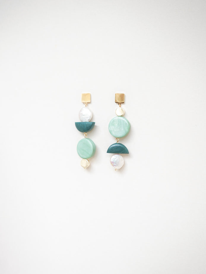 Asymmetrical Celadon Pine dangles