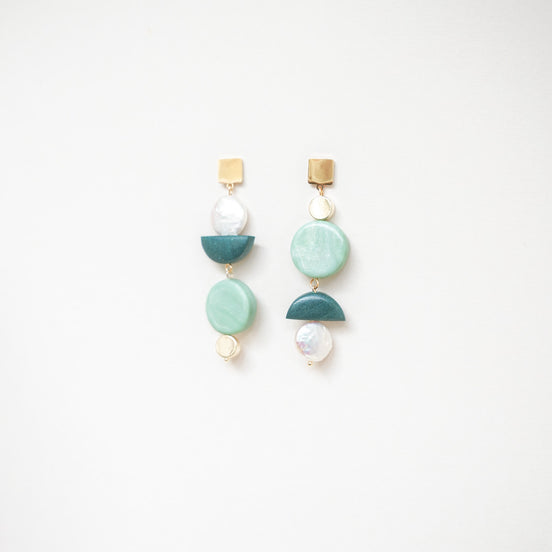 Asymmetrical Celadon Pine dangles