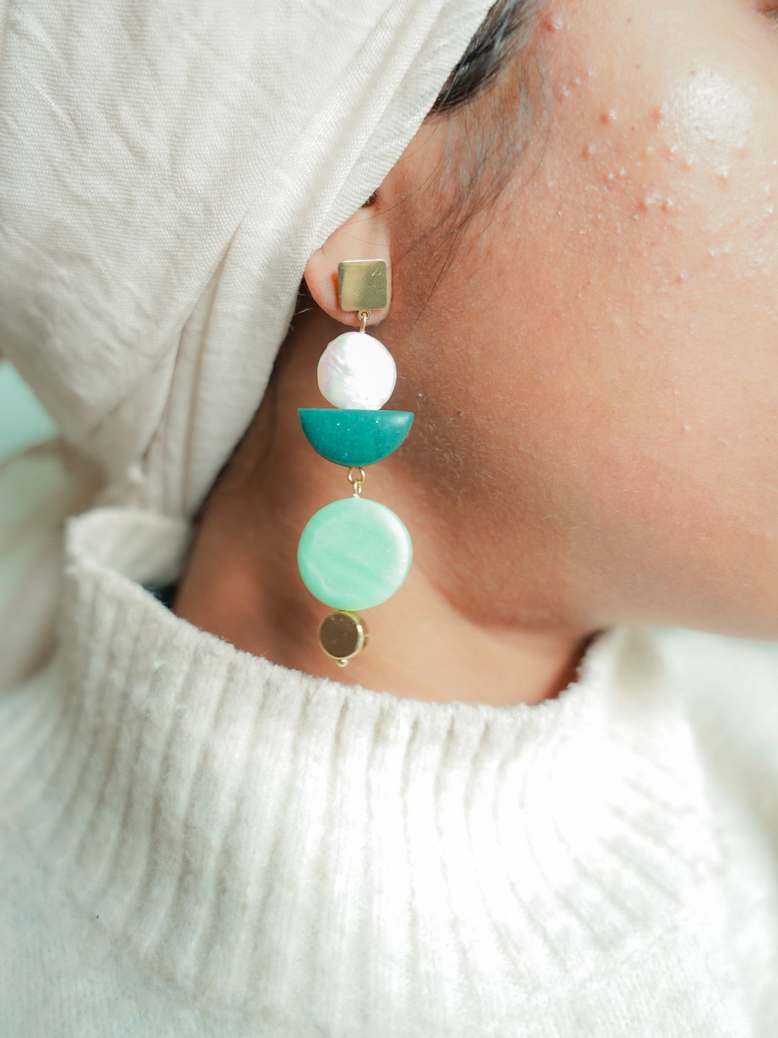 Asymmetrical Celadon Pine dangles