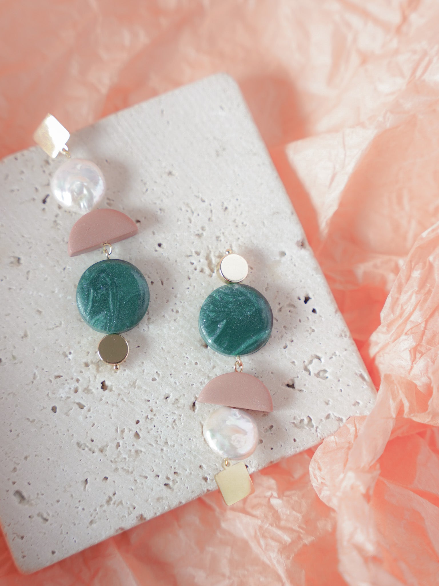 Asymmetrical Dusty Rose Pine dangles