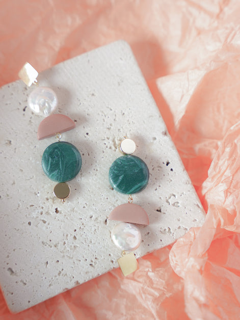 Asymmetrical Dusty Rose Pine dangles