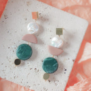 Asymmetrical Dusty Rose Pine dangles