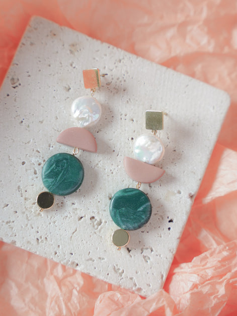 Asymmetrical Dusty Rose Pine dangles