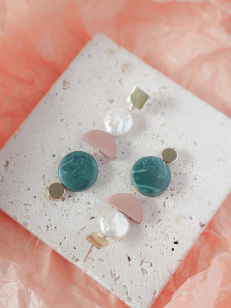 Asymmetrical Dusty Rose Pine dangles
