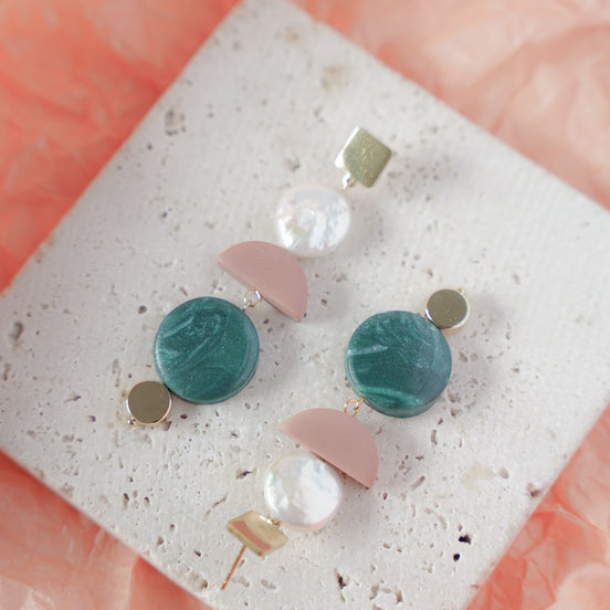 Asymmetrical Dusty Rose Pine dangles