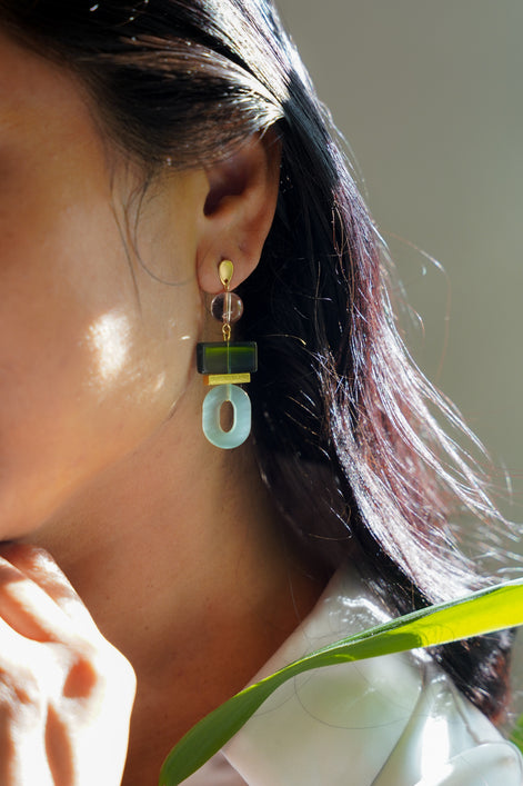 Colour Block Celadon & Pink Earrings