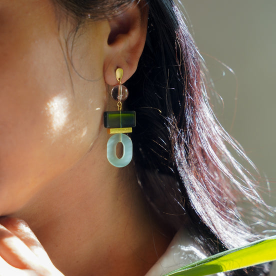 Colour Block Celadon & Pink Earrings
