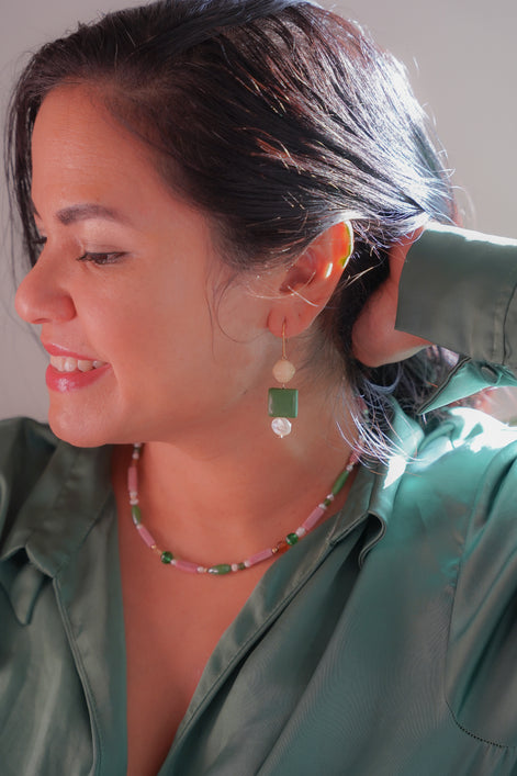 Sterling Silver Leaf Green Pearl Dangles