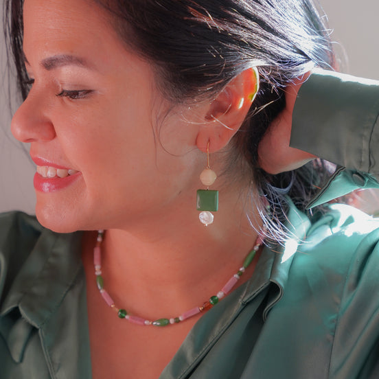 Sterling Silver Leaf Green Pearl Dangles