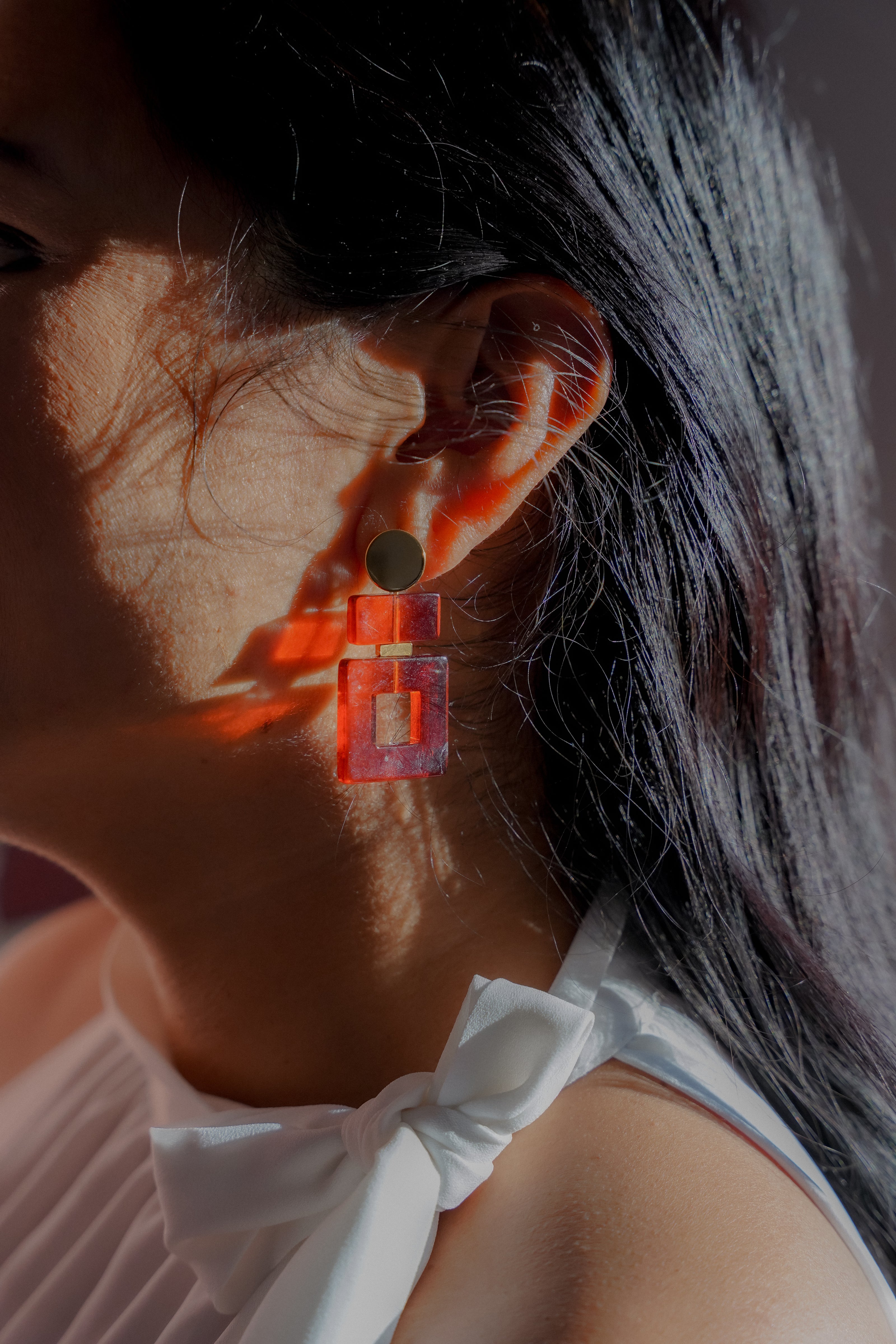 Ruby Red Square Earrings