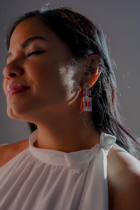 Ruby Red Square Earrings