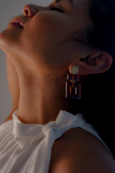 Ruby Red Square Earrings