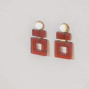 Ruby Red Square Earrings