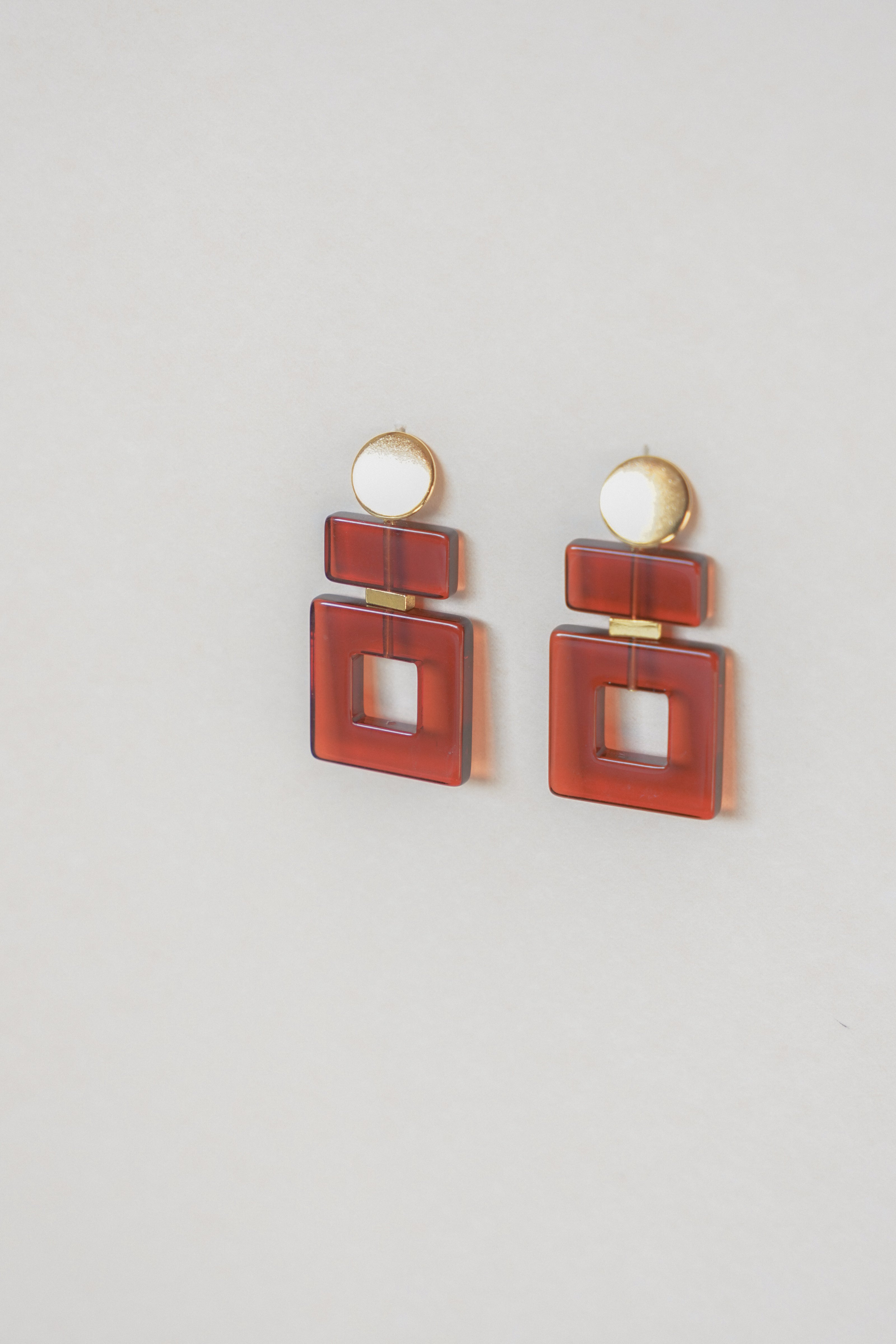 Ruby Red Square Earrings