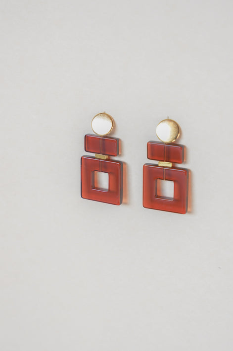 Ruby Red Square Earrings
