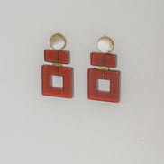 Ruby Red Square Earrings
