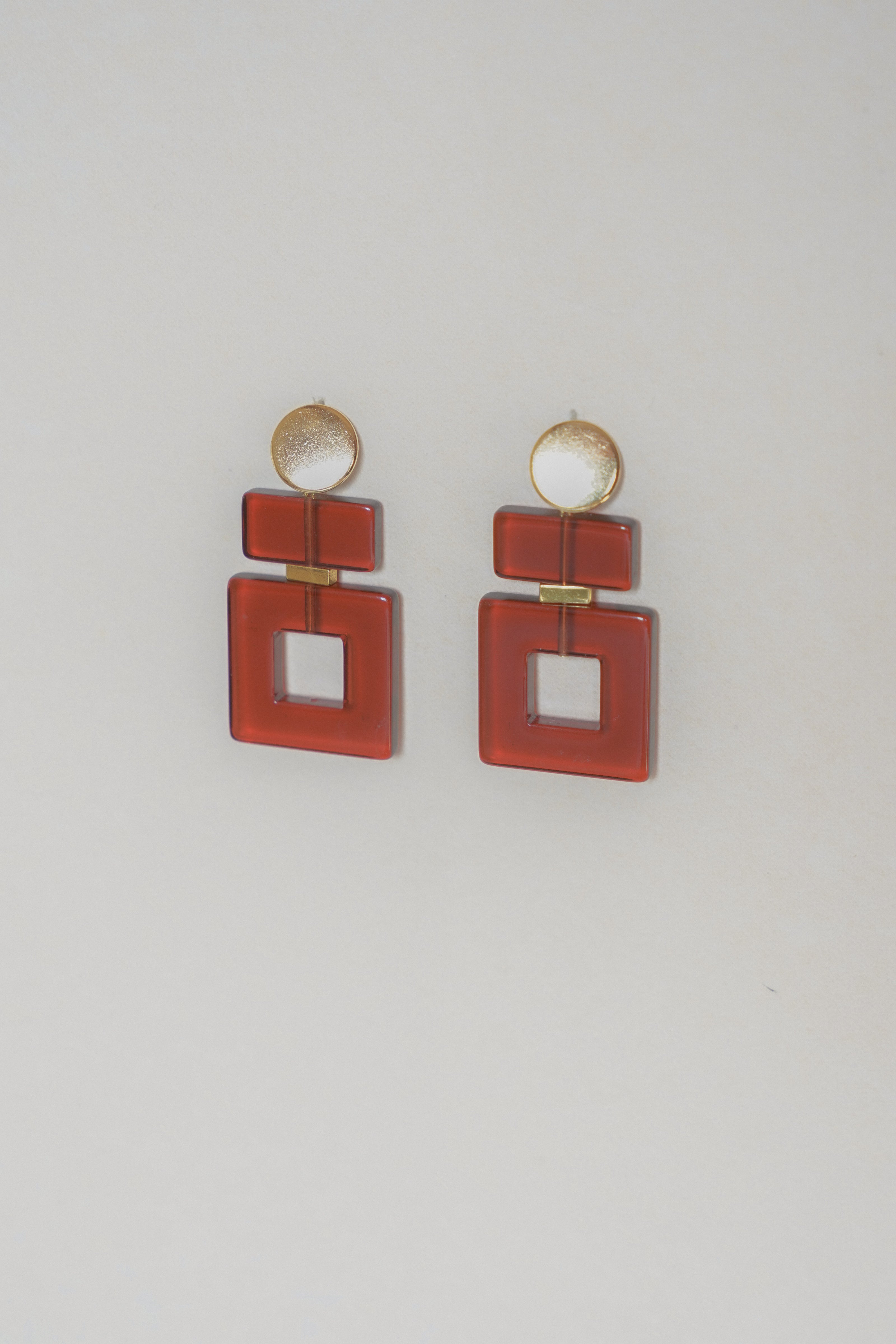 Ruby Red Square Earrings