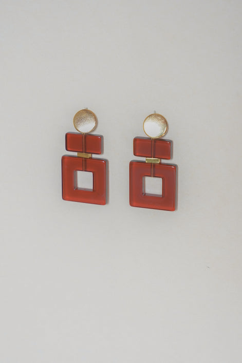 Ruby Red Square Earrings