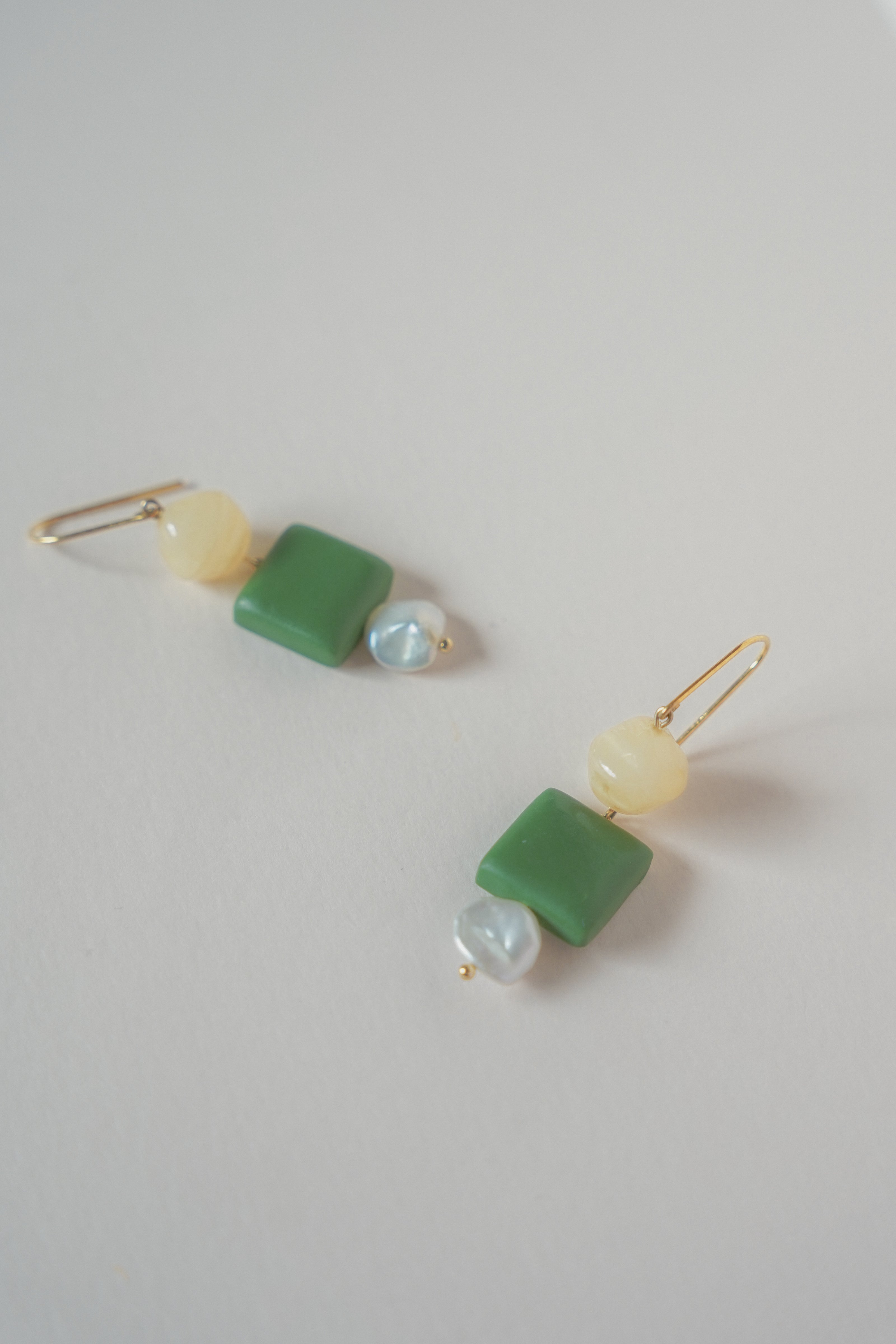 Sterling Silver Leaf Green Pearl Dangles
