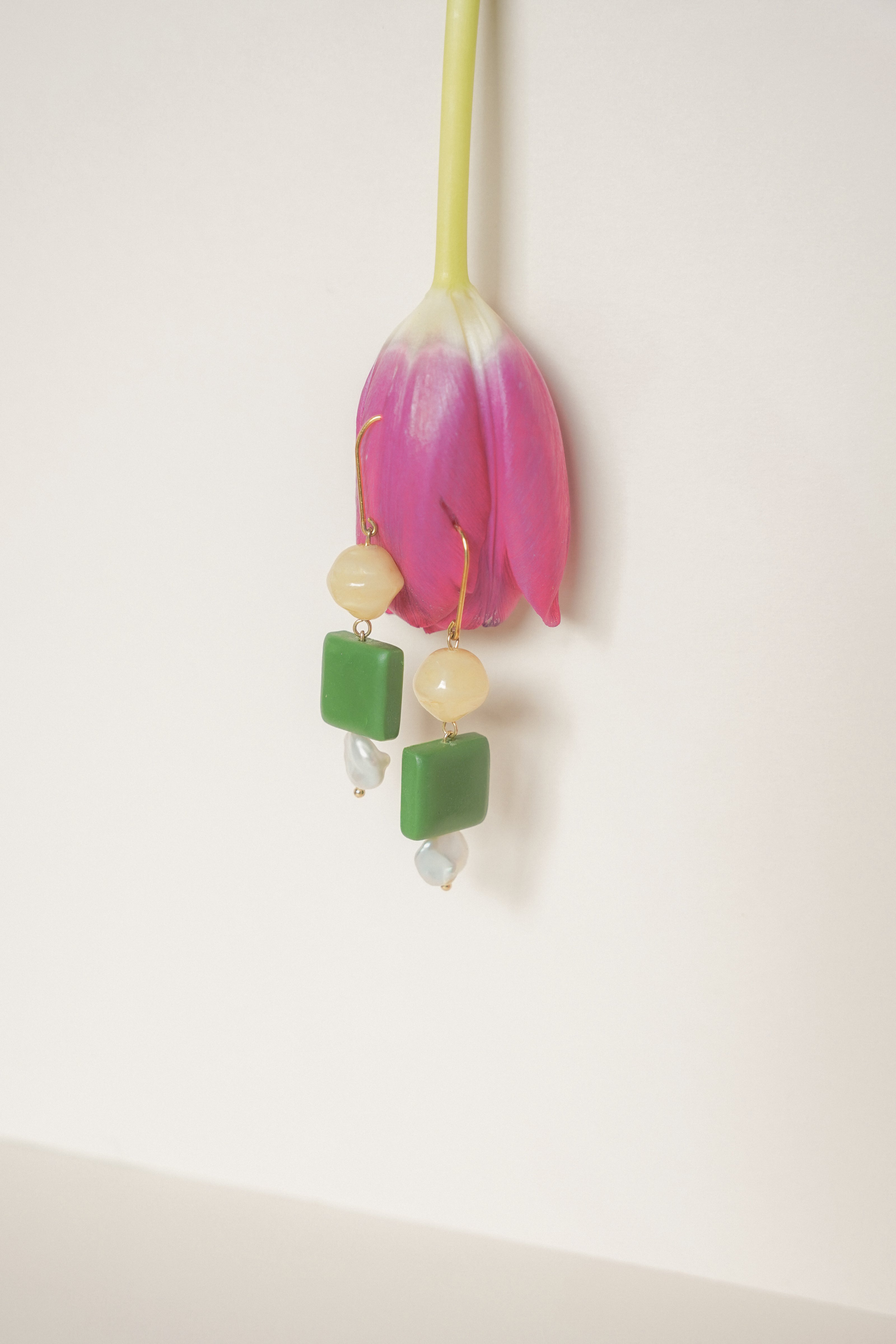 Sterling Silver Leaf Green Pearl Dangles