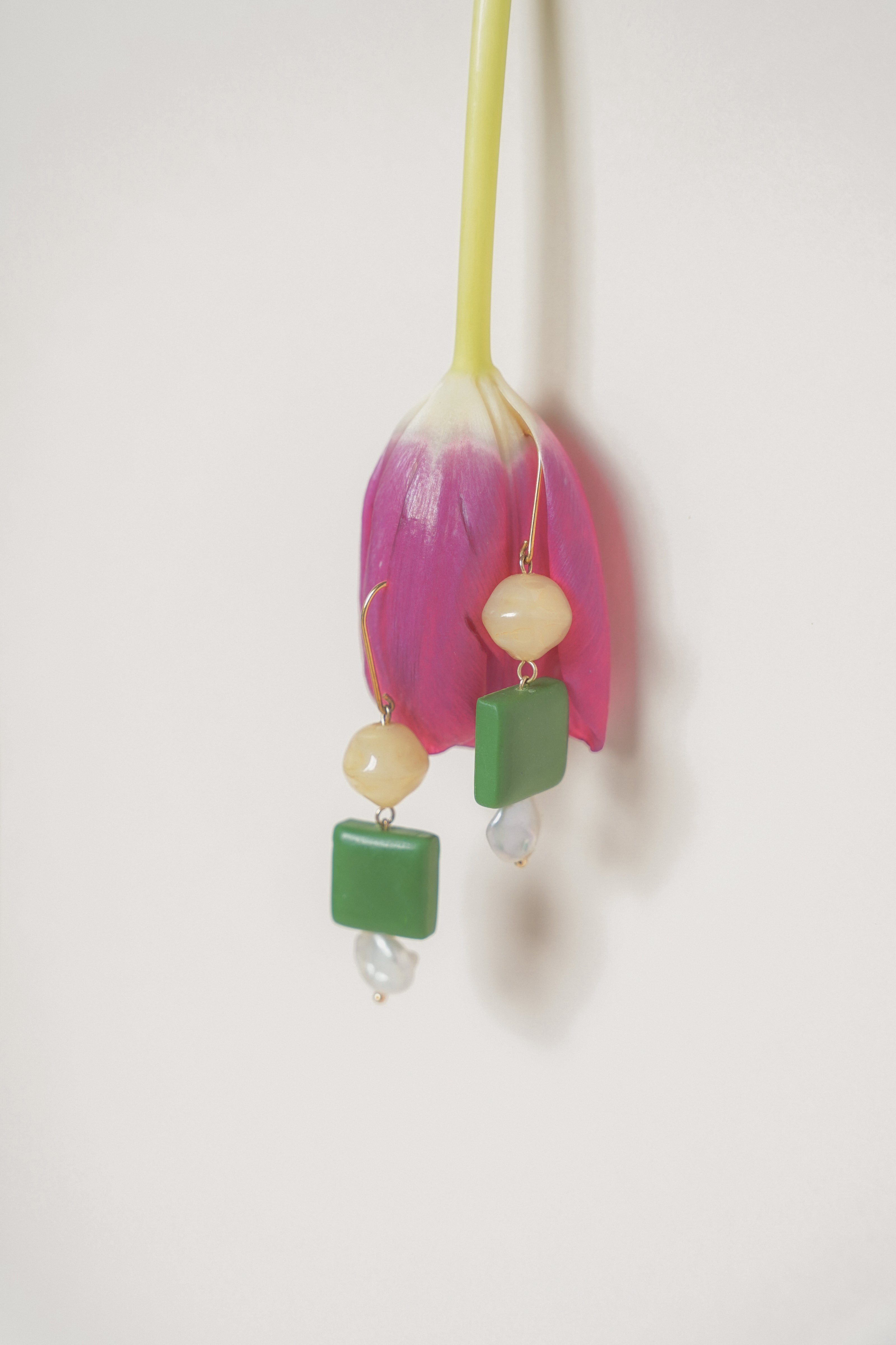 Sterling Silver Leaf Green Pearl Dangles