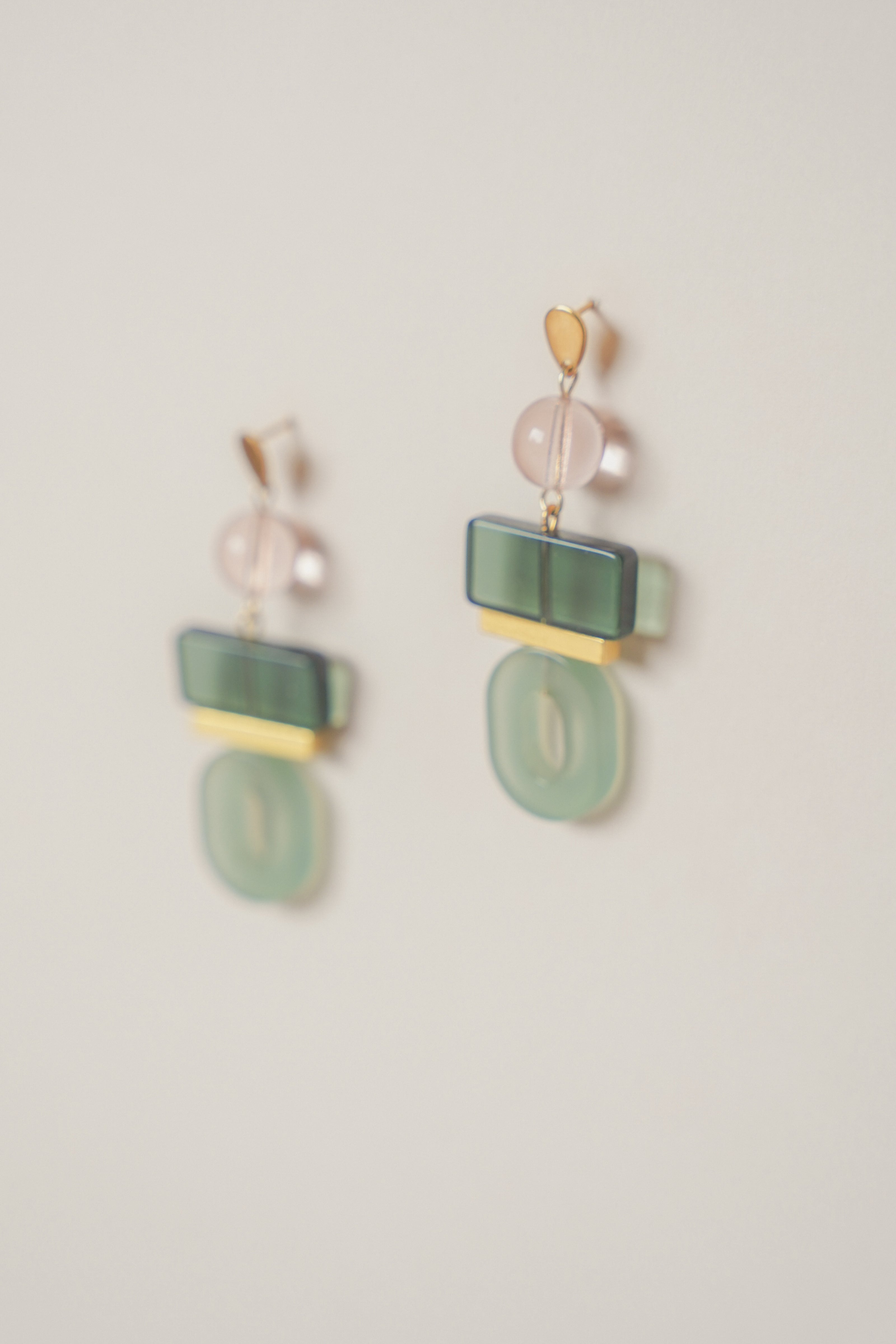 Colour Block Celadon & Pink Earrings
