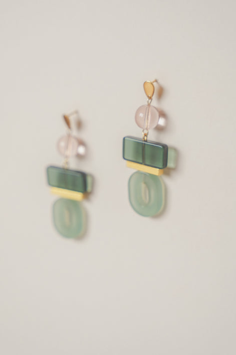 Colour Block Celadon & Pink Earrings