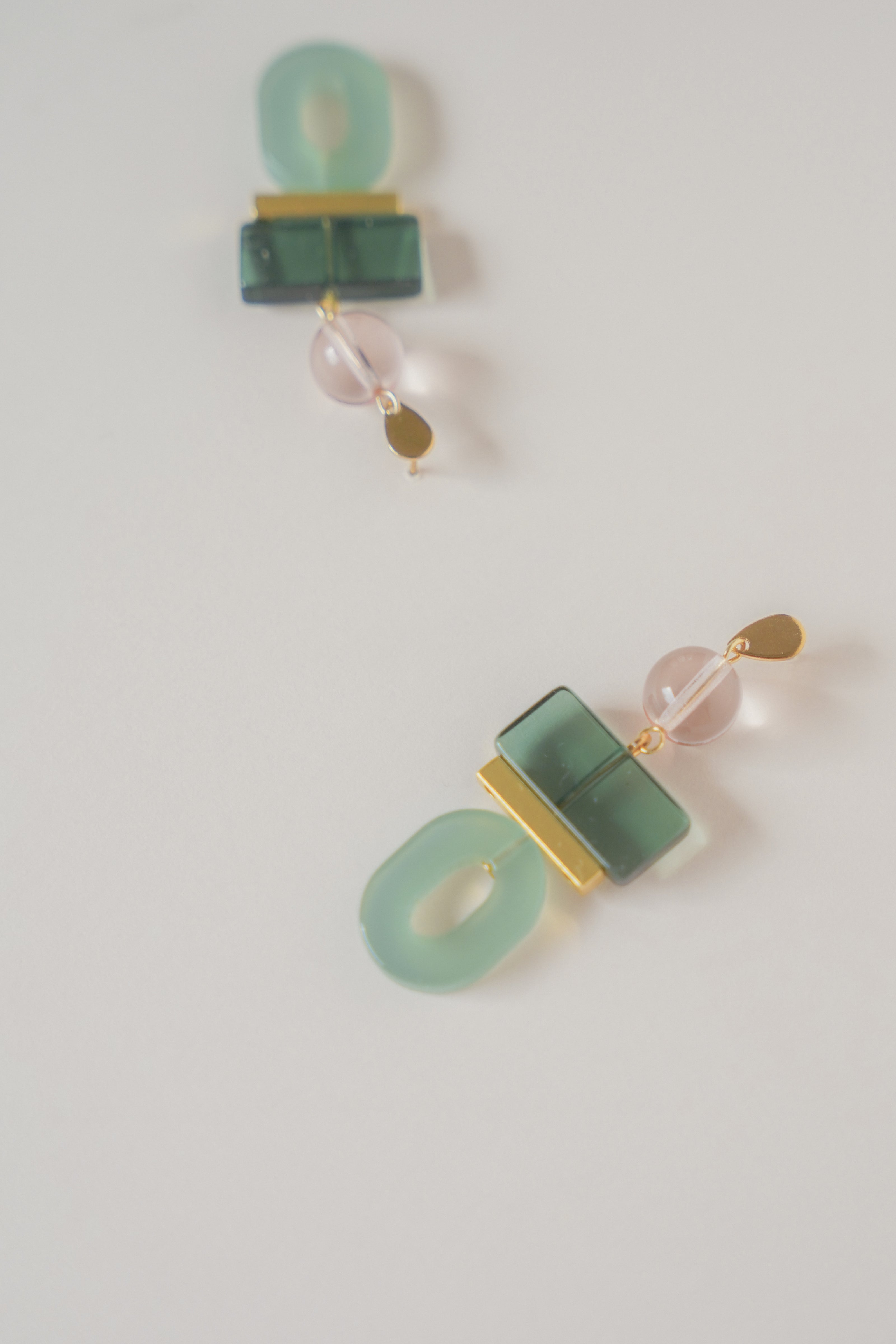 Colour Block Celadon & Pink Earrings