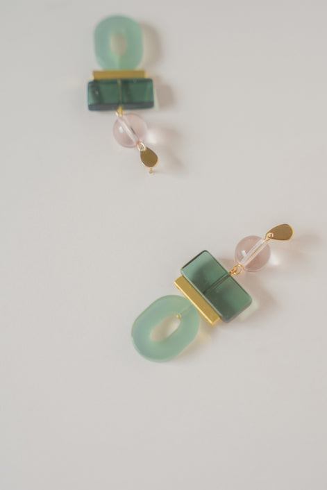 Colour Block Celadon & Pink Earrings