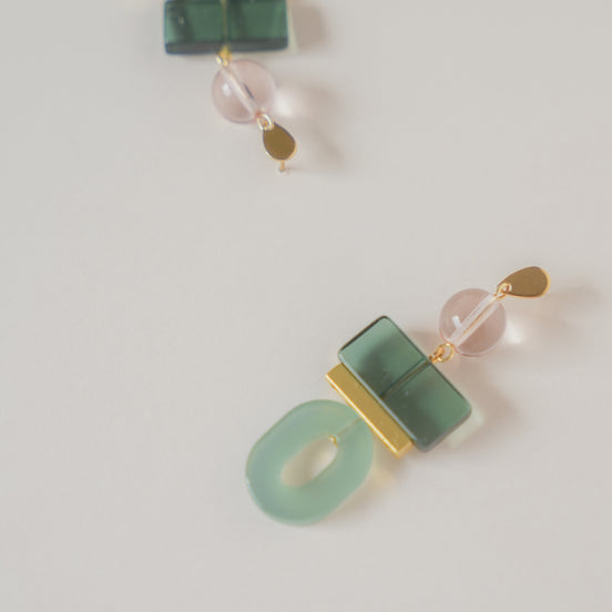 Colour Block Celadon & Pink Earrings