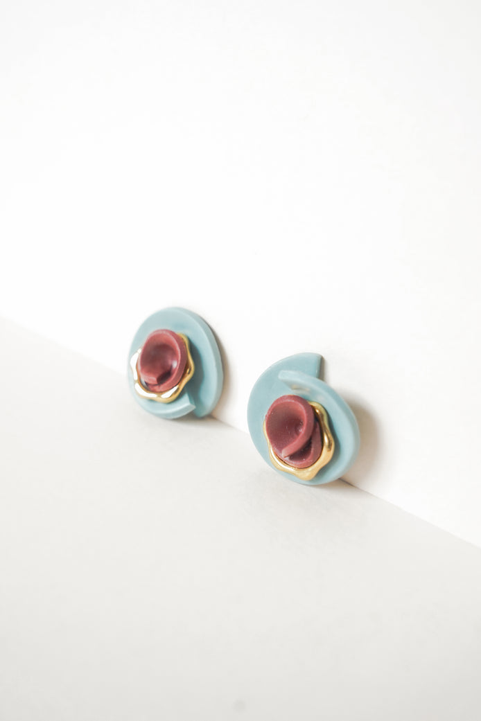 Blue & Burgundy Stud Earrings