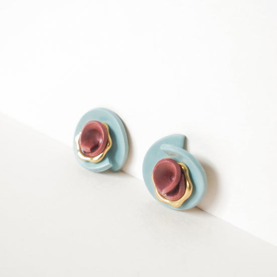 Blue & Burgundy Stud Earrings