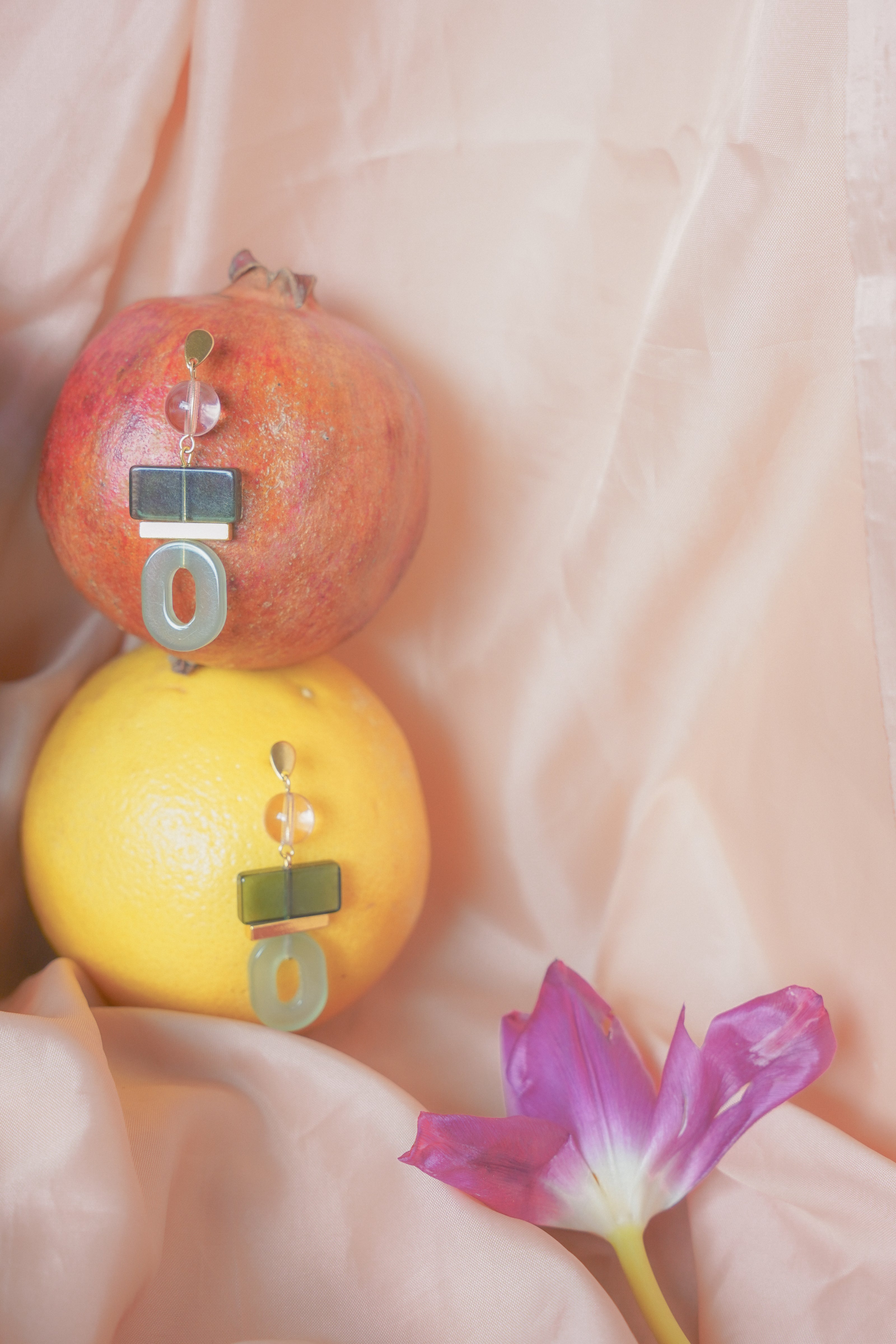 Colour Block Celadon & Pink Earrings