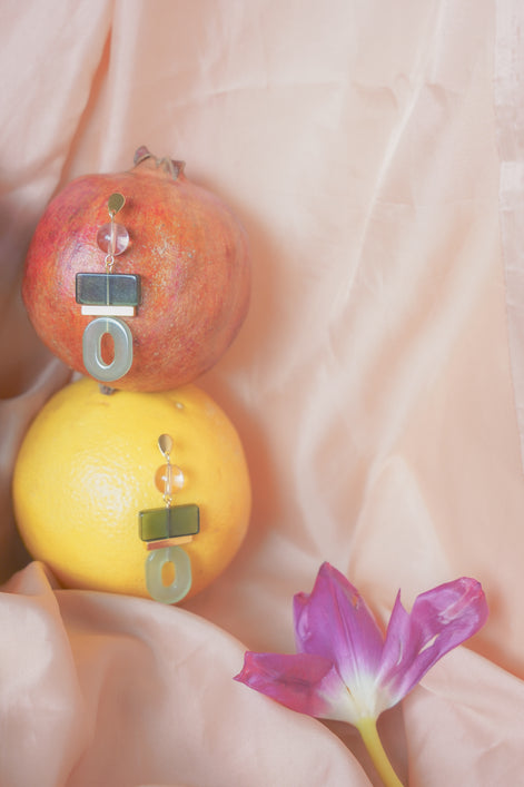 Colour Block Celadon & Pink Earrings