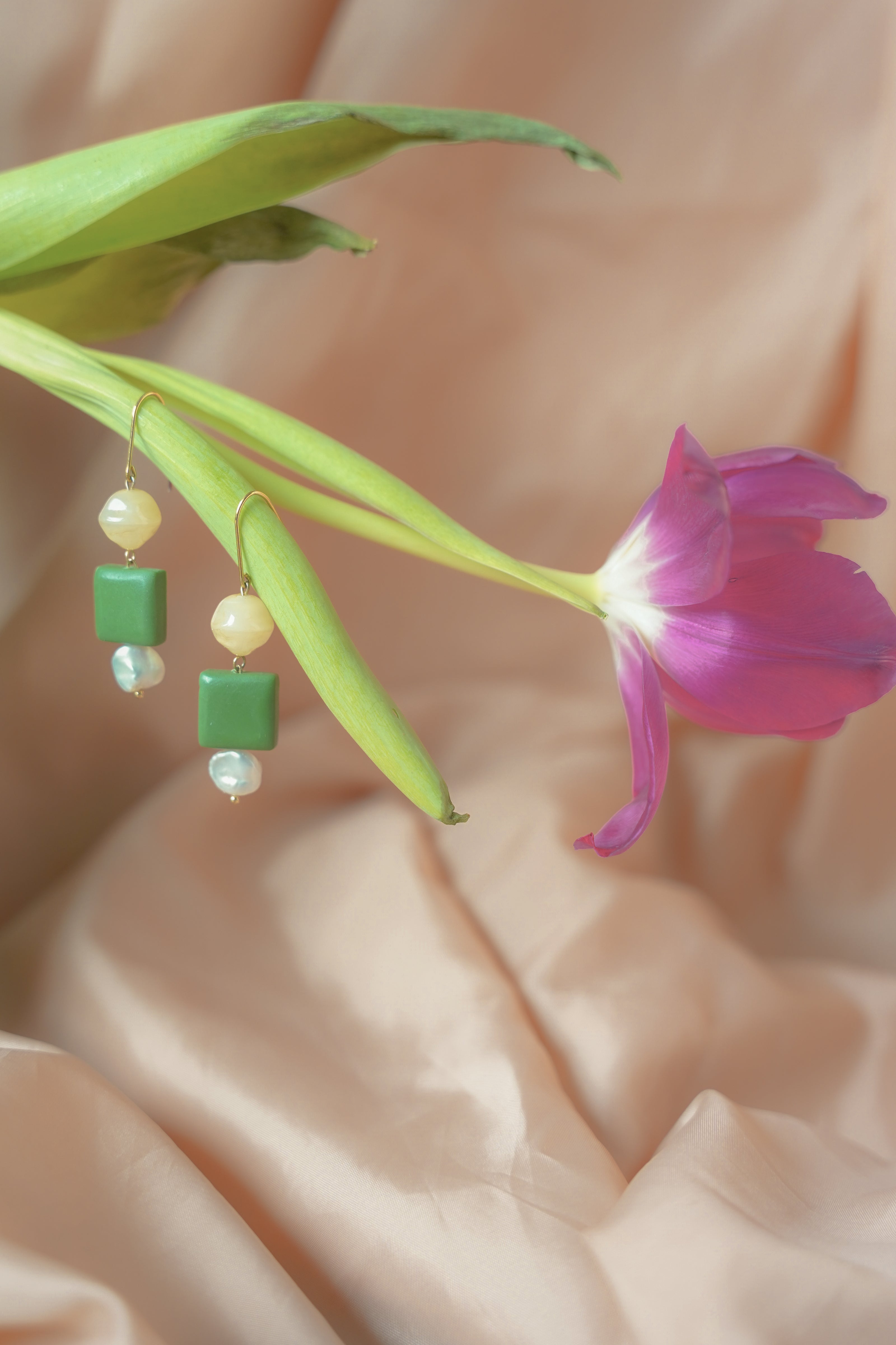 Sterling Silver Leaf Green Pearl Dangles