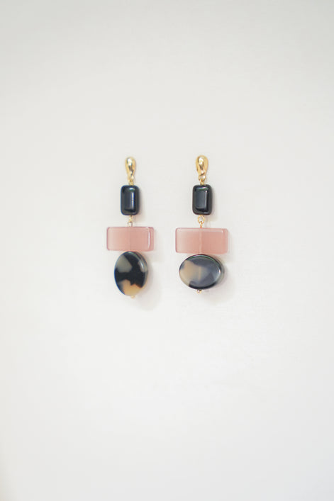 Colour Block Pink & Black Earrings