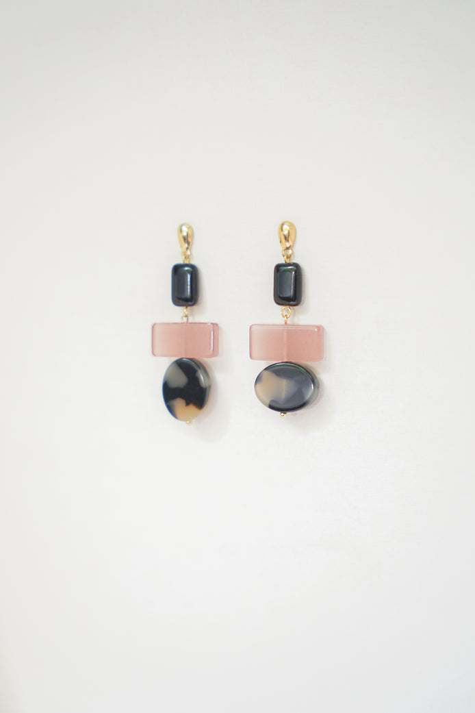 Colour Block Pink & Black Earrings