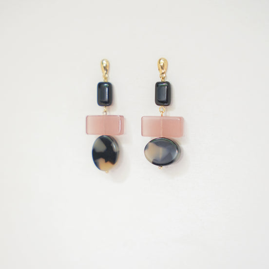 Colour Block Pink & Black Earrings