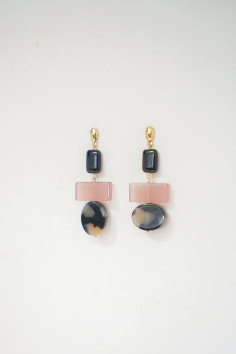 Colour Block Pink & Black Earrings