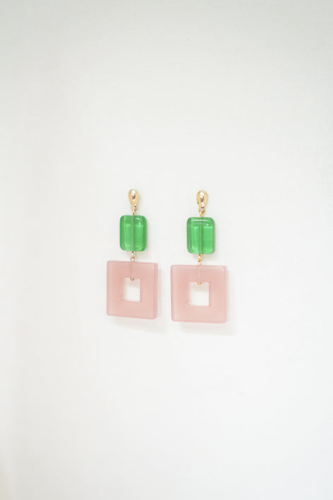 Emerald Green & Pink Earrings