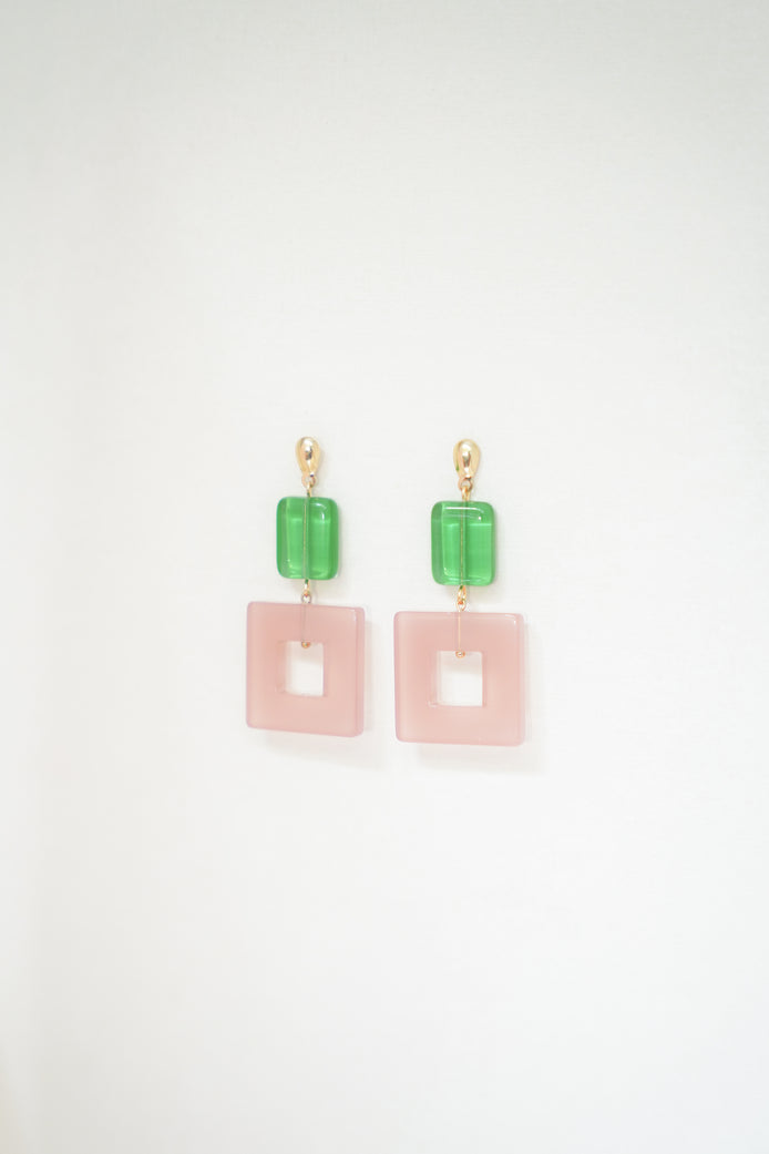 Emerald Green & Pink Earrings