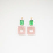 Emerald Green & Pink Earrings