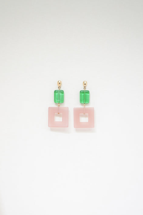 Emerald Green & Pink Earrings