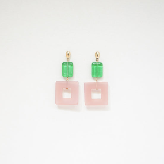 Emerald Green & Pink Earrings